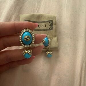 Vintage Gold and Turquoise Drop Earrings - interlocking logo g.g.